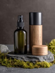Natural Skincare Kit on Stone with Moss and Dried Fern