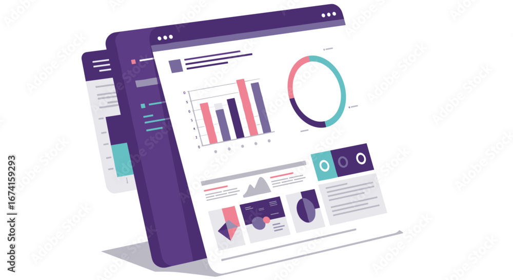 Poster modern 3d dashboard with interactive charts and data visualization elements