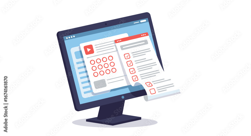 Aufkleber digital interface with streaming services and online survey on computer screen
