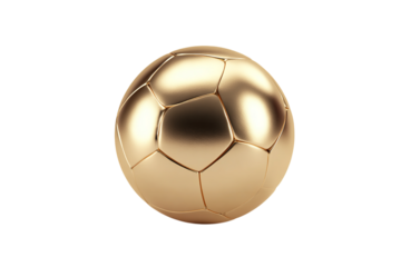 3d render of a simple golden soccer ball on an isolated on a transparent background in PNG format.