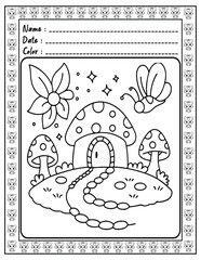 Bold and Easy Cute Cozy Spaces Coloring Book Pages for Adults & Kid. High resolution (300 DPI), Ready to print on standard 8.5x11-(A4) inch paper With (No Bleed), Black and White.Vector illustration.