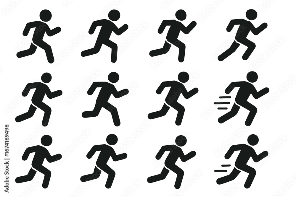 Poster silhouette icons of running figures showcasing movement and speed
