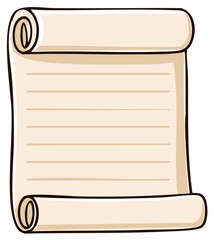 Empty lined scroll document with rolled edges and hand drawn cartoon style