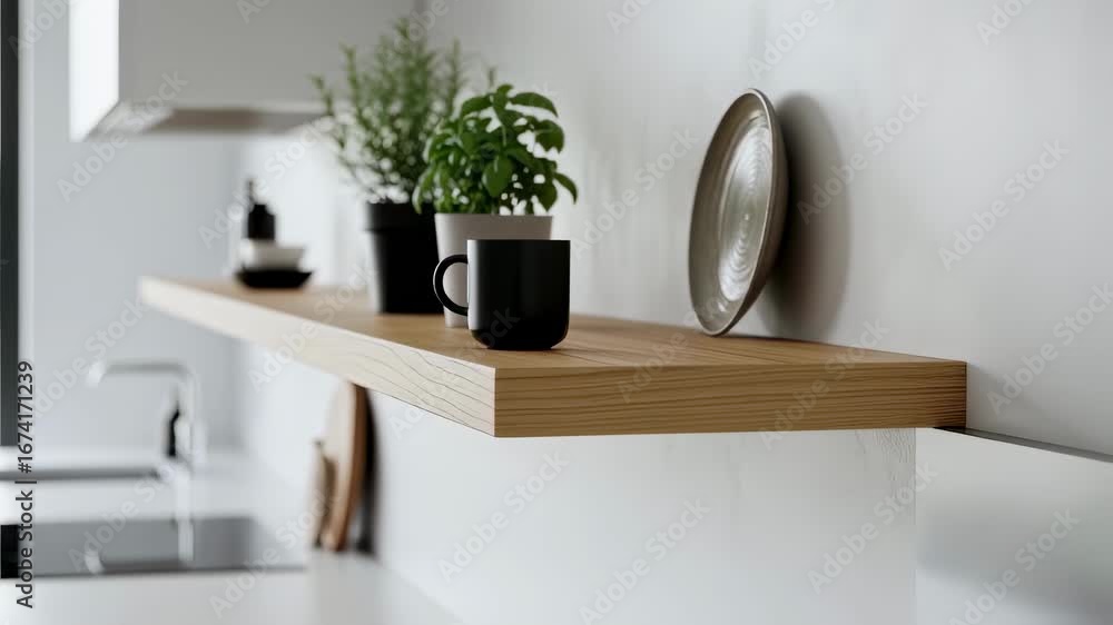 Poster floating shelf with no visible hardware highlighting the effect of hidden bracket installation in a 