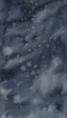 Dark blue watercolor background. Navy template, snow storm, salt texture