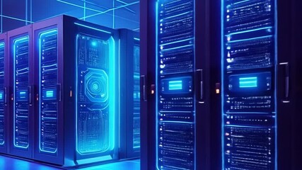 Modern server racks blue light - Powered by Adobe