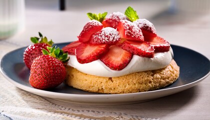 strawberry shortcake with fresh cream and sliced berries