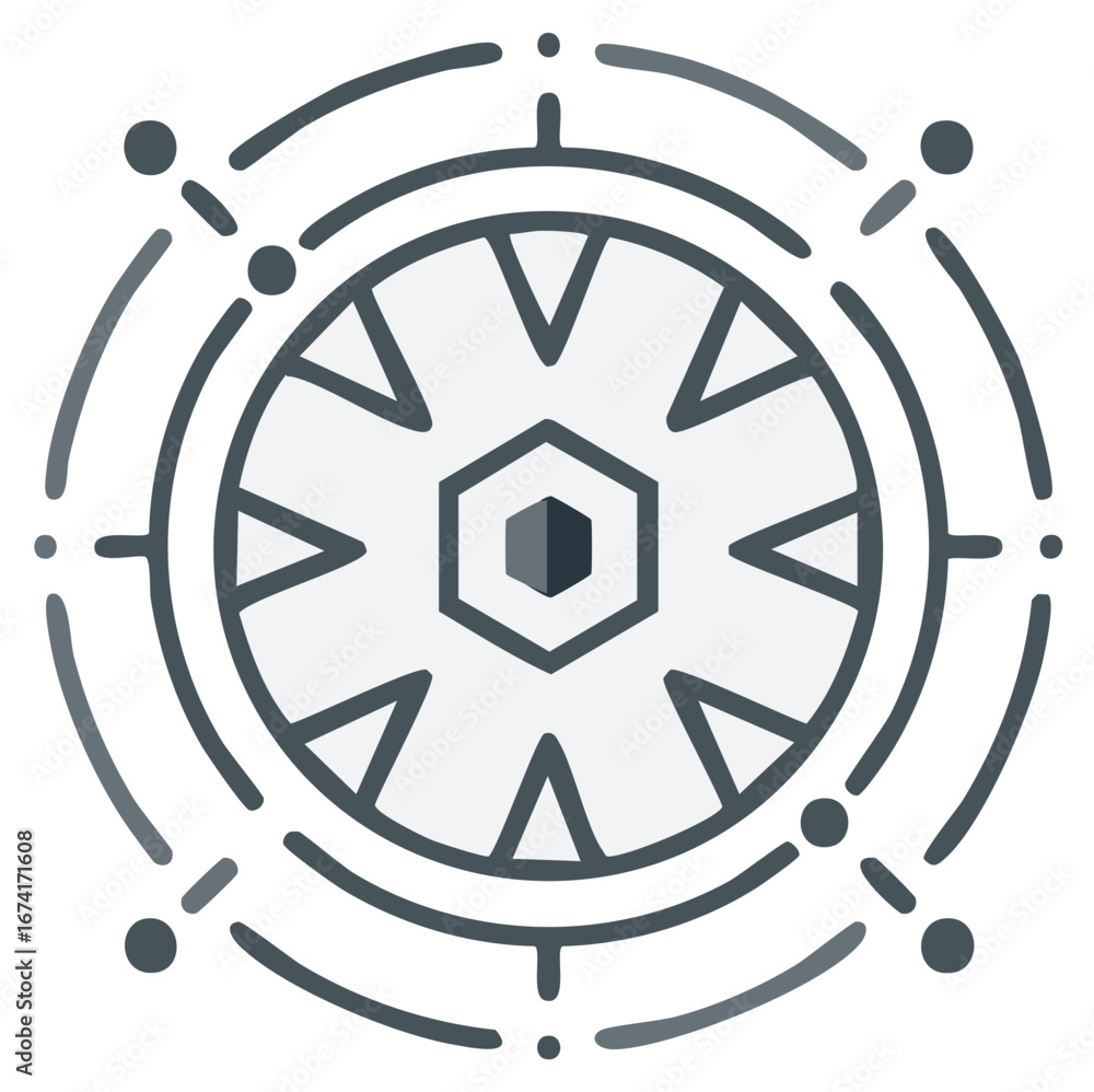 Poster abstract geometric compass design with radiating lines and central hexagon motif
