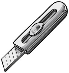 Illustration of a utility knife, a manual cutting tool for crafting and general use.