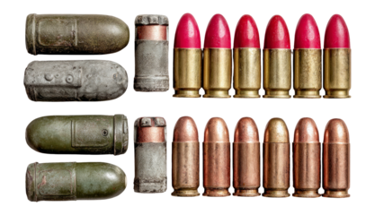 Collection of Various Bullet Types on Transparent Background