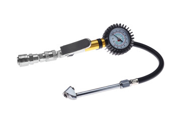One tire inflation gun with gauge isolated on white