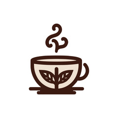 A steaming cup of herbal tea with a leaf design, symbolizing relaxation and wellness