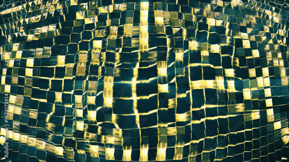 Poster black and yellow abstract background with plenty of randomly floating three-dimensional blocks.
