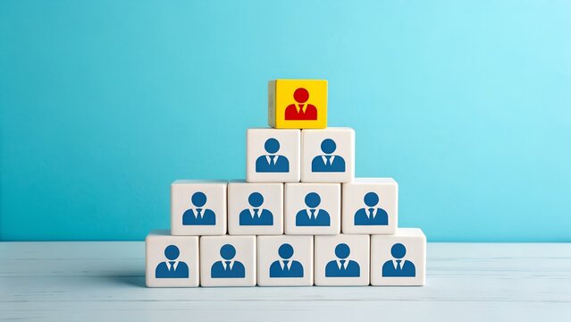 Leadership Pyramid &ndash; Organizational Hierarchy and Team Structure Symbolism, Management, Conceptual, Workflow, Abstract, Block and Icon Scene