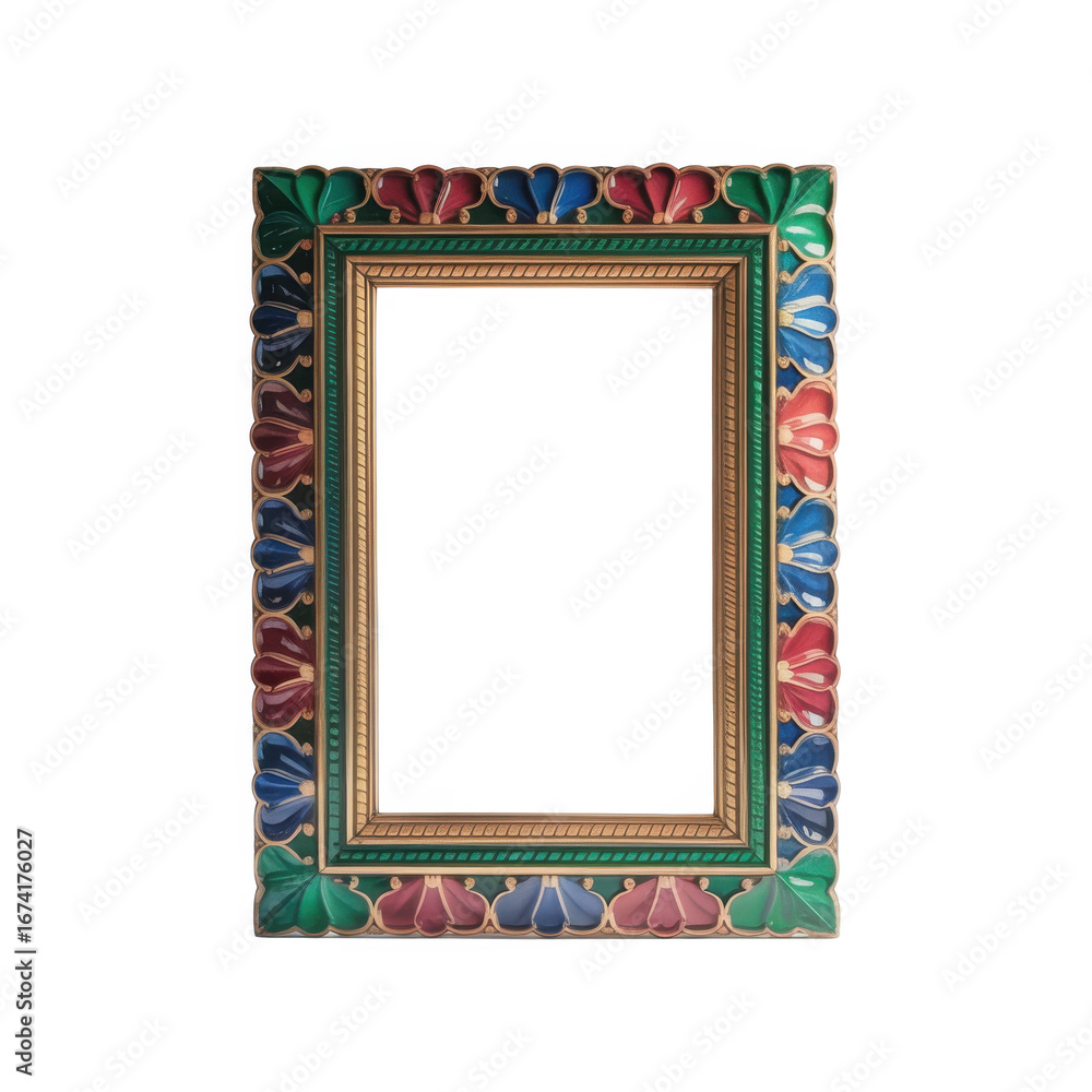 Poster decorative ornate picture frame with colorful mosaic pattern displaying an empty space for your cher