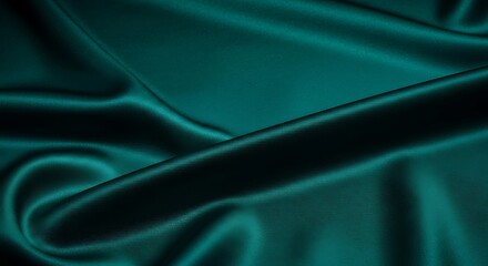 Teal Satin Fabric Waves, Elegant Texture of Flowing Silk