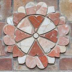 Intricate Red and White Marble Mosaic Flower Tile Design