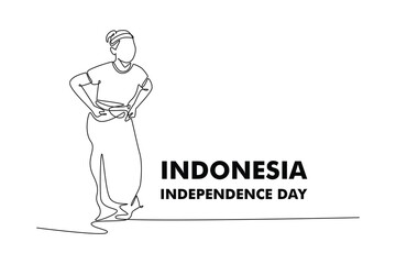 Indonesia Independence day concept. Single line draw design. Vector graphic illustration