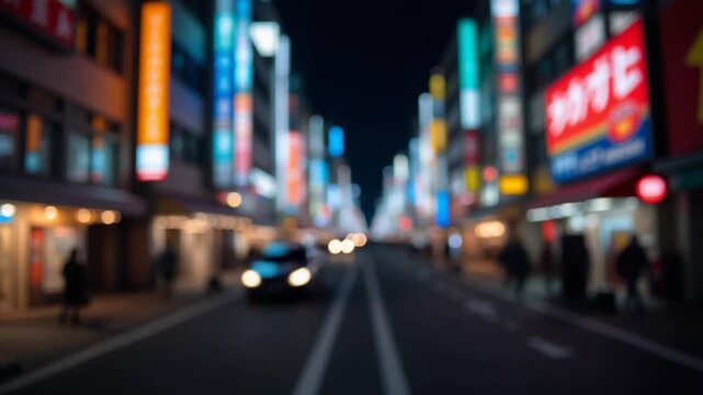 Bokeh of the night street at the neon town in Tokyo