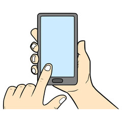 hand holding mobile phone illustration hand drawn isolated vector