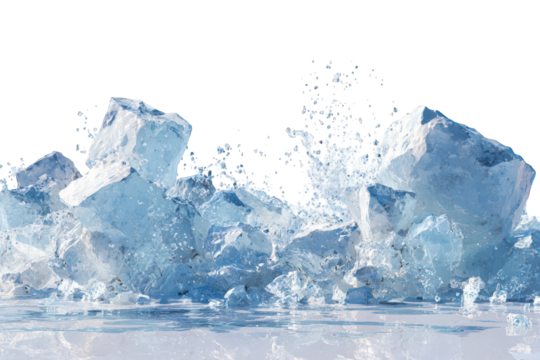 Ice cubes cascade over a reflective surface - Powered by Adobe