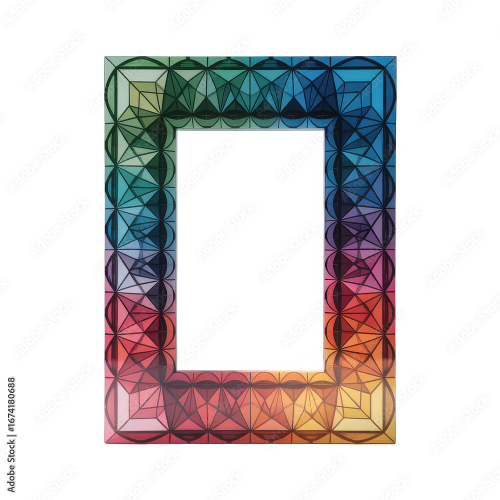 Poster exquisite rectangular photo frame with dazzling rainbow color facets and geometric textured border d
