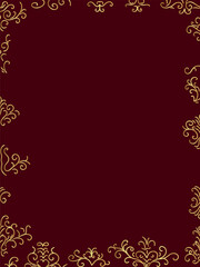 Luxurious gold ornate frame on a rich burgundy background, perfect for invitations, certificates, greeting cards, or elegant decorative templates.