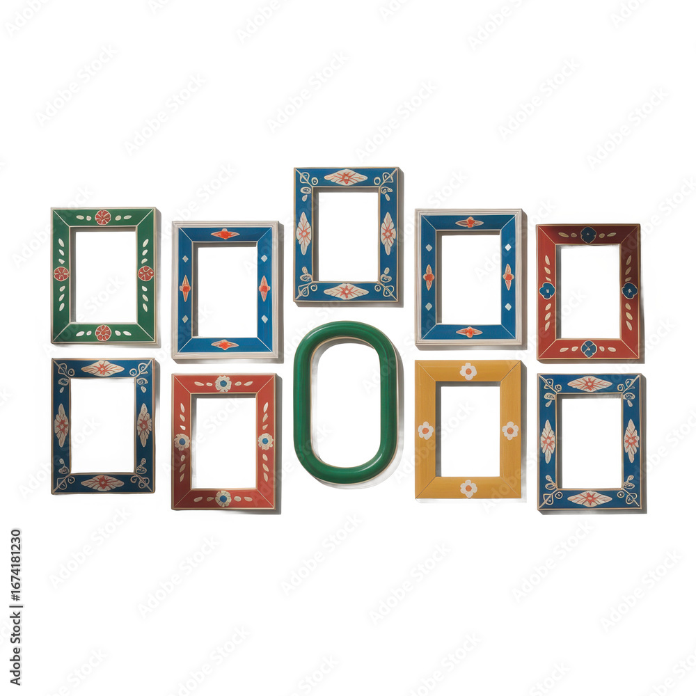 Poster collection of decorative picture frames vibrant geometric designs and ornate patterns for displaying