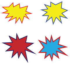 Four colorful starburst shapes for sales and promotions