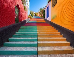 colorful steps leading up creating vibrant atmosphere