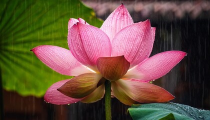 pink lotus in a rain swept courtyard