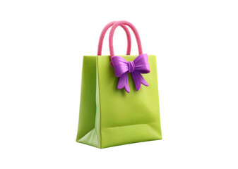 Large Lime Green Gift Bag with Pink Handles and Bow Isolated