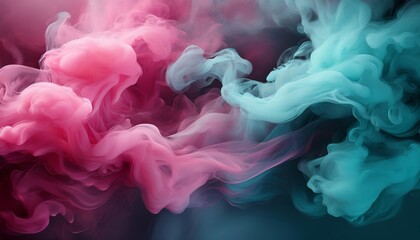 pink and teal smoke clouds merging into vapor abstract