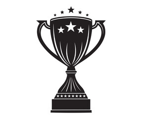 Black and White Trophy Cup Illustration with Stars – Symbol of Achievement and Victory