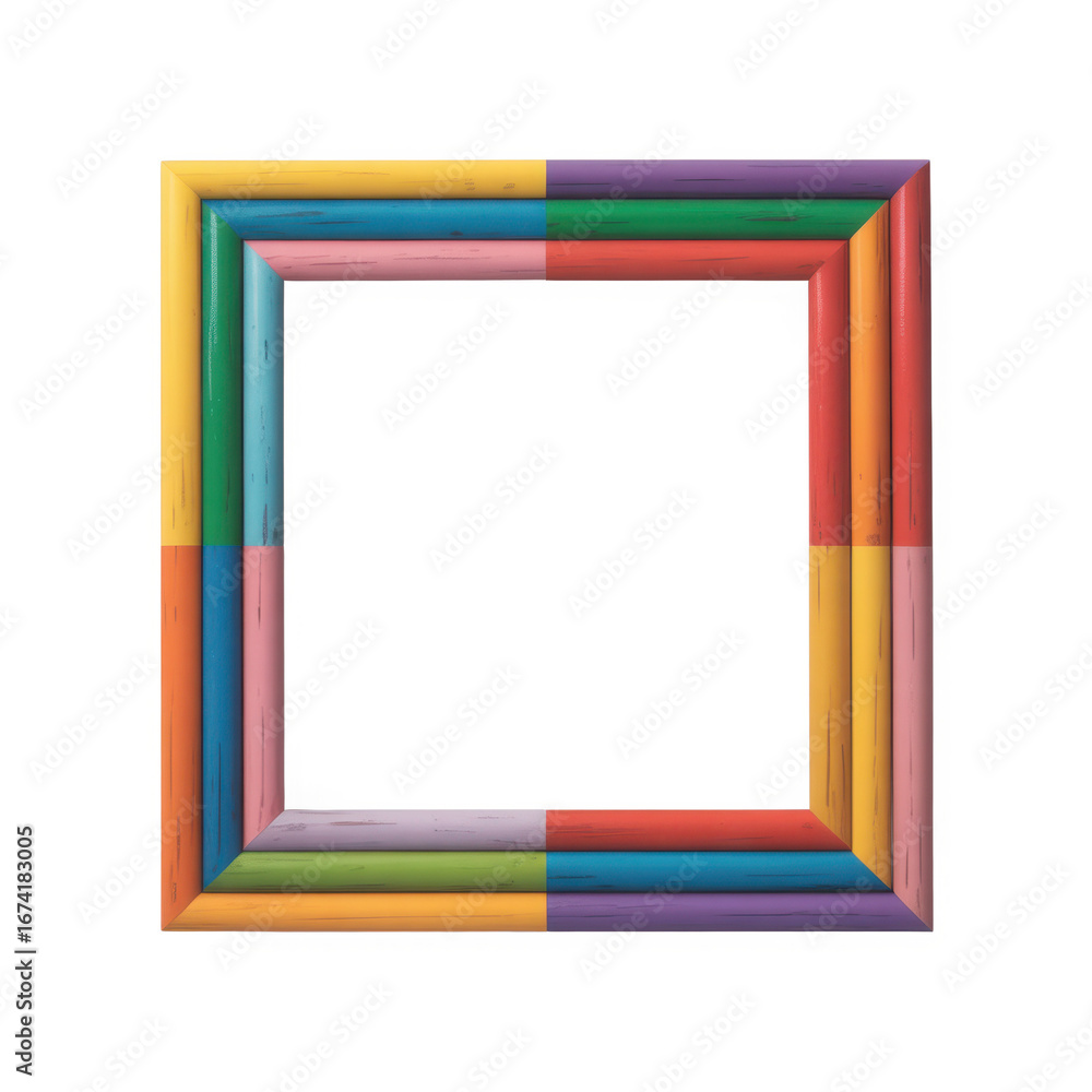 Poster vibrant multicolored square photo frame border design with layered colored edges and black center ba
