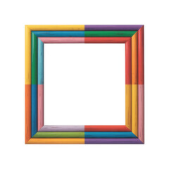 Vibrant multicolored square photo frame border design with layered colored edges and black center background for display isolated on transparent background
