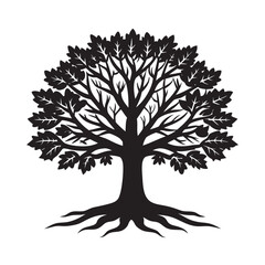 Naklejka premium Majestic Oak Tree With Spreading Branches Silhouette Illustration