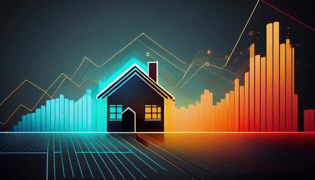 digital amortization chart overlaying an abstract house silhouette simplified design - Powered by Adobe