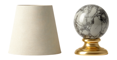 Isolated Beige Lamp Shade and Marble Decorative Globe on Transparent Background