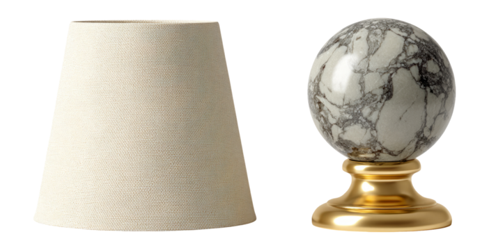 Isolated Beige Lamp Shade and Marble Decorative Globe on Transparent Background - Powered by Adobe
