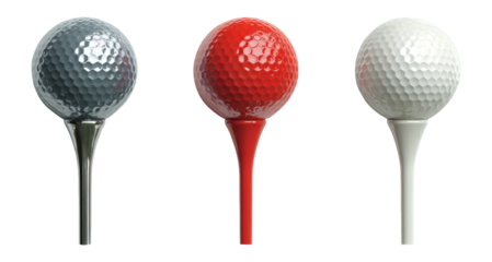 Isolated Golf Balls on Tees with Transparent Background