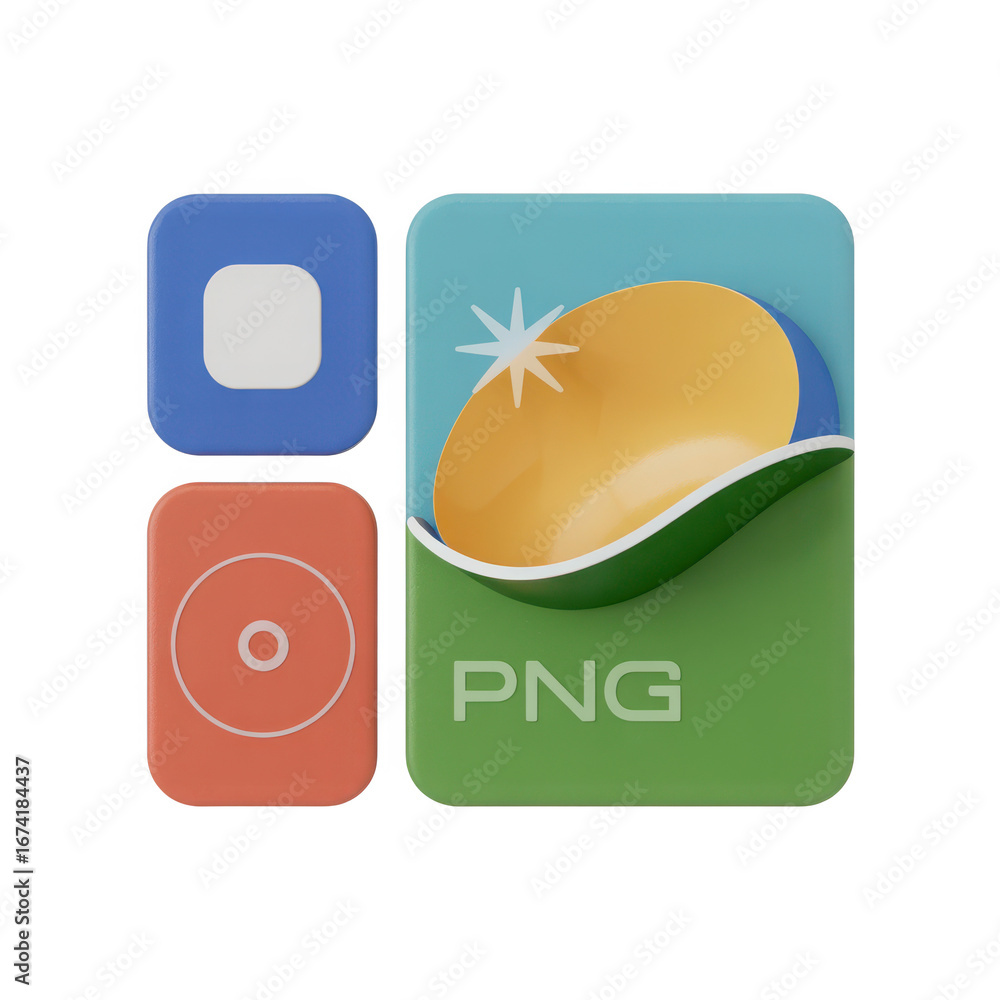 Poster abstract digital art composition featuring colorful geometric shapes and a stylized sun icon for gra