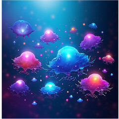 sunlight, underwater world, deep sea, cartoon style, fantasy ocean, glowing fish, ocean bubbles, 
