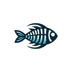 Stylized illustration of a fish skeleton with a blue gradient, symbolizing marine life and nature