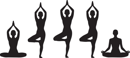 yoga silhouette vector set ion white background