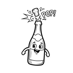 Cartoon Champagne Bottle Popping Cork with Happy Face