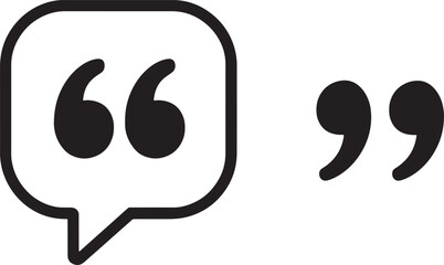 Fototapeta premium Black silhouette of a speech bubble containing quotation marks and a separate quotation mark quote