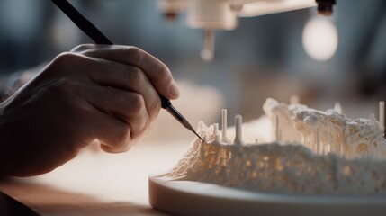 Creative medium frame capturing the tactile interaction with a 3D printed anatomical model showcasing refined tools in motion while the background remains gently out of focus.
