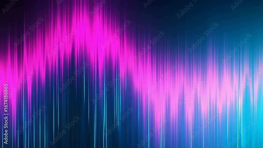 Poster vibrant neon light waves displaying colorful digital sound spectrum visualization