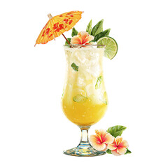 Obraz na płótnie Canvas Tropical Cocktail with Hibiscus, isolated on transparent background